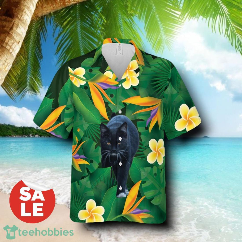 Floral Tropical Black Cat Hawaiian Shirt