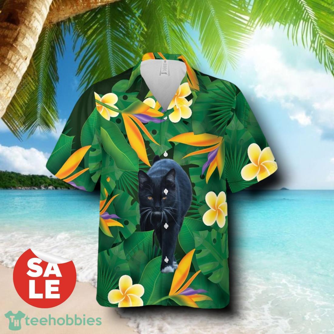 Floral Tropical Black Cat Hawaiian Shirt