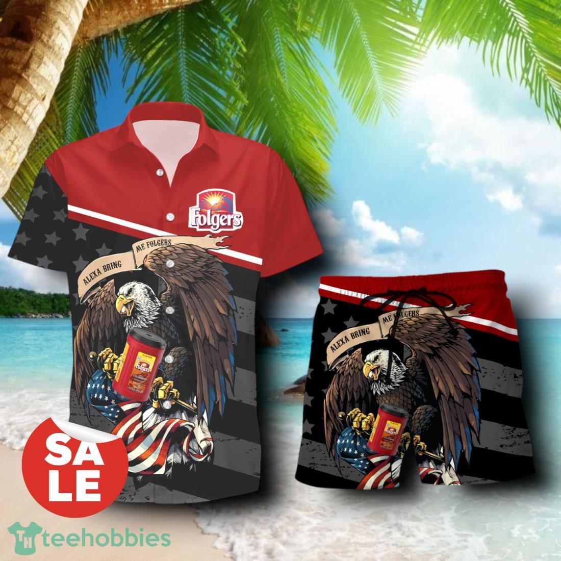 Folgers Eagle American Flag Combo Hawaiian Shirt & Shorts For Men Women
