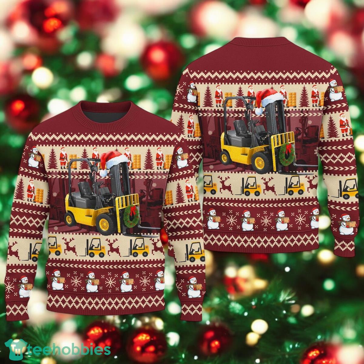 Forklift Ugly Christmas Sweater Forklift Driver Jobs Christmas Ugly Sweater