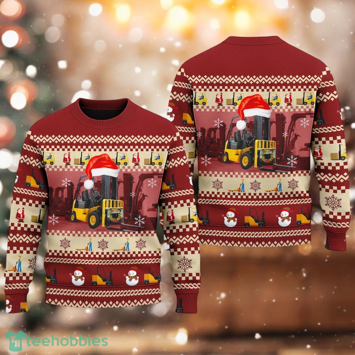 Forklift Ugly Christmas Sweater Forklift Santa Christmas