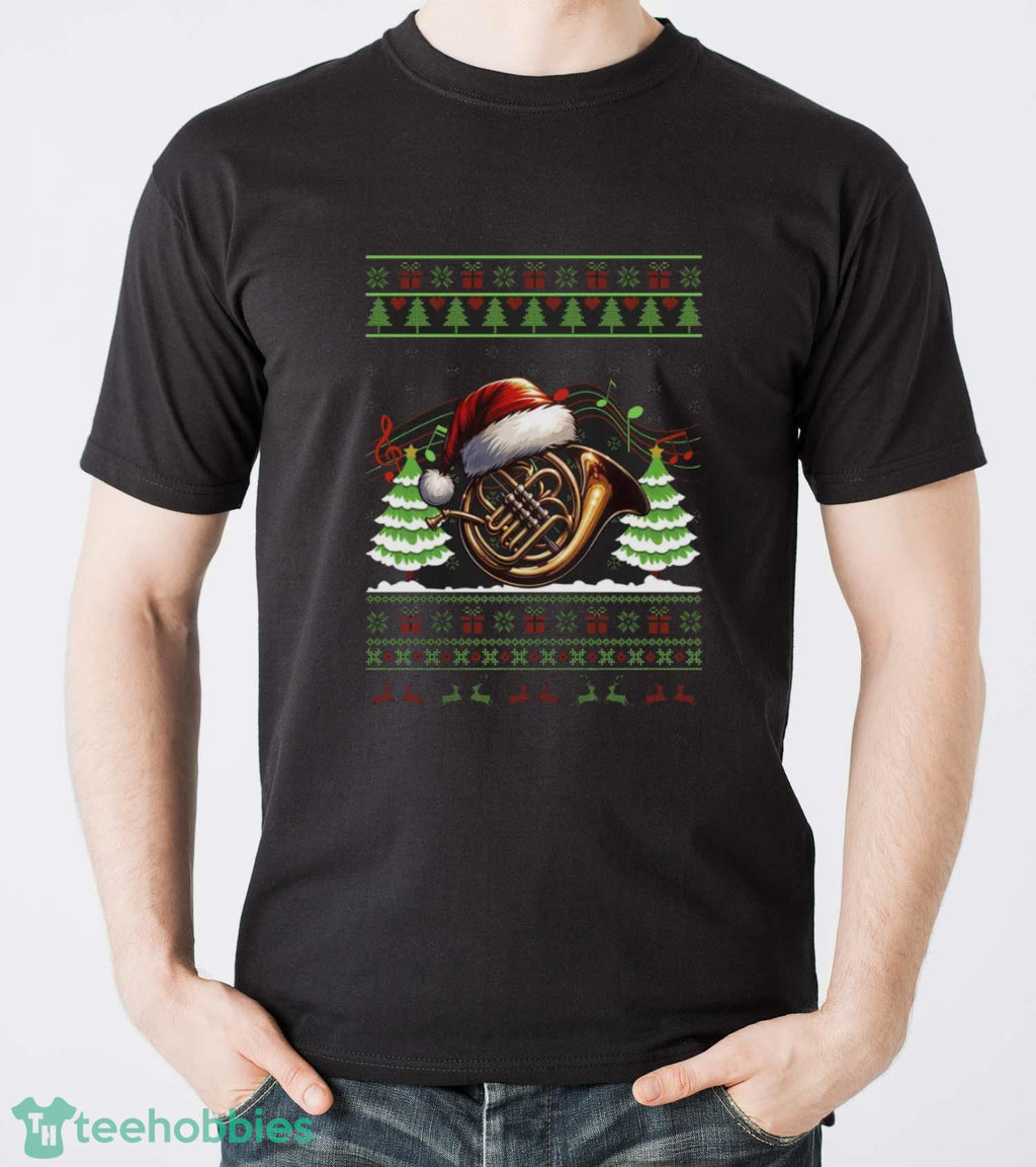 French Horn Christmas Sweatshirt, Ugly Xmas Musicians Hoodie Shirt