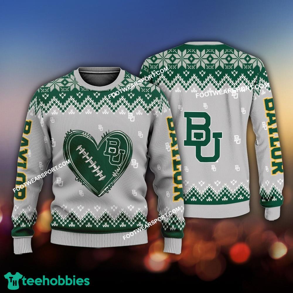 Funny Heart Football Baylor Bears Christmas Sweater AOP Gift For Adult