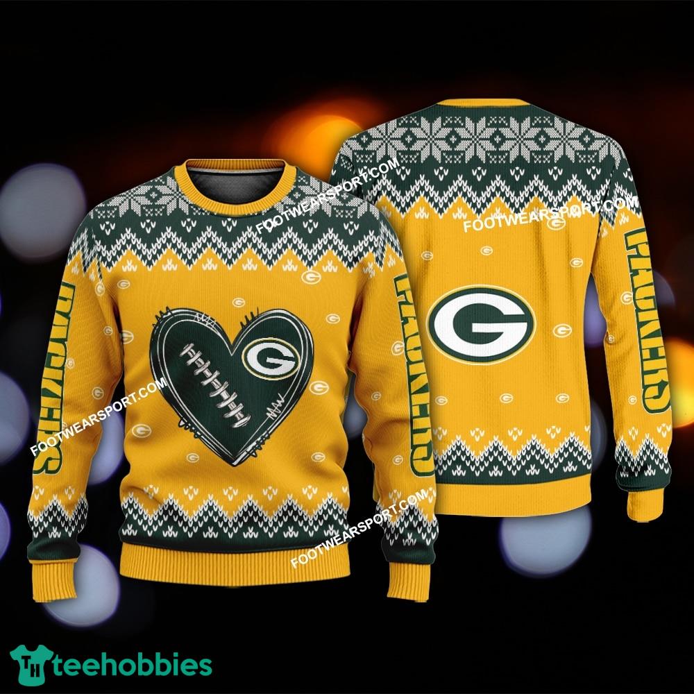 Funny Heart Football Green Bay Packers Christmas 3D Sweater Gift Holidays