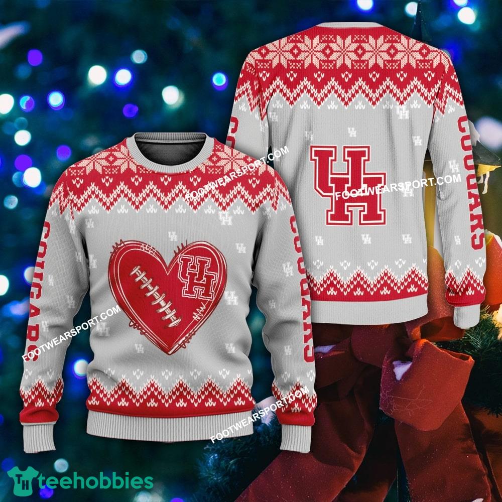 Funny Heart Football Houston Cougars Christmas Sweater AOP For Men Women
