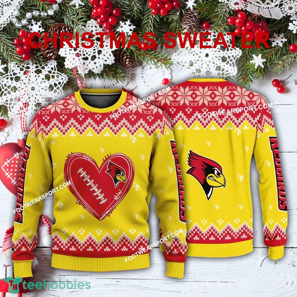 Funny Heart Football Illinois State Redbirds Christmas Sweater For Men Women