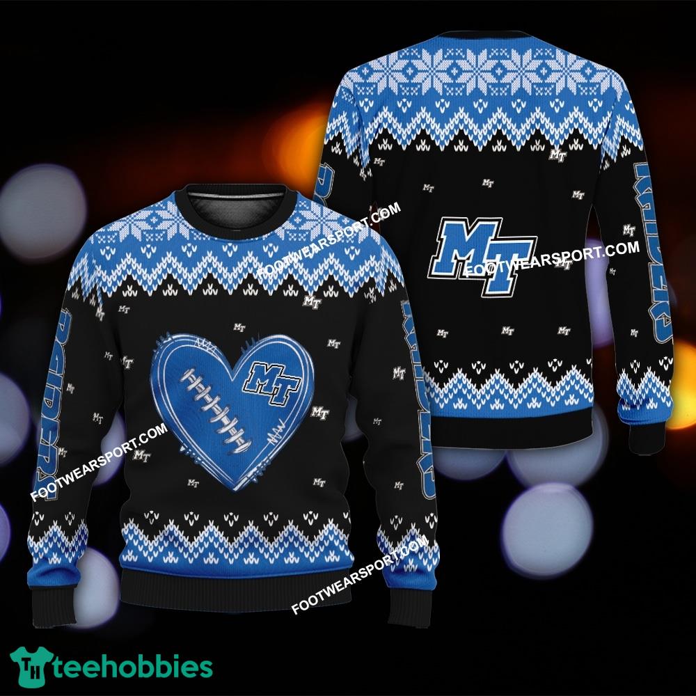 Funny Heart Football Middle Tenn Blue Raiders Christmas Sweater Gift For Adult