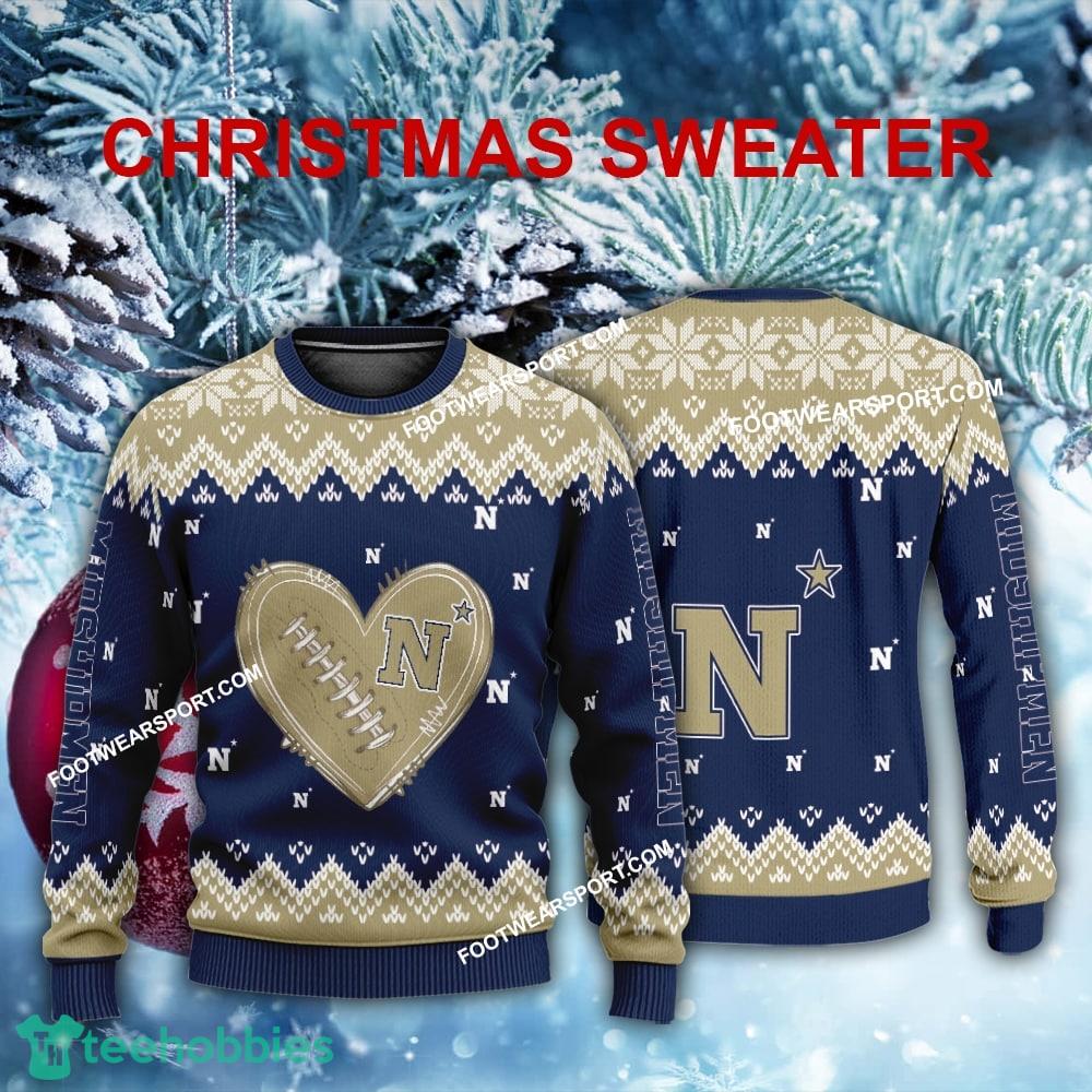 Funny Heart Football Navy Midshipmen Christmas 3D Sweater For Men Women