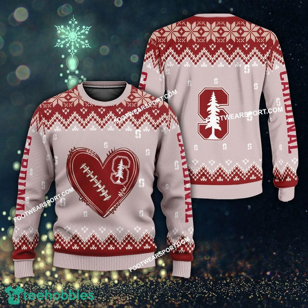 Funny Heart Football Stanford Cardinal Xmas Sweater For Men Women
