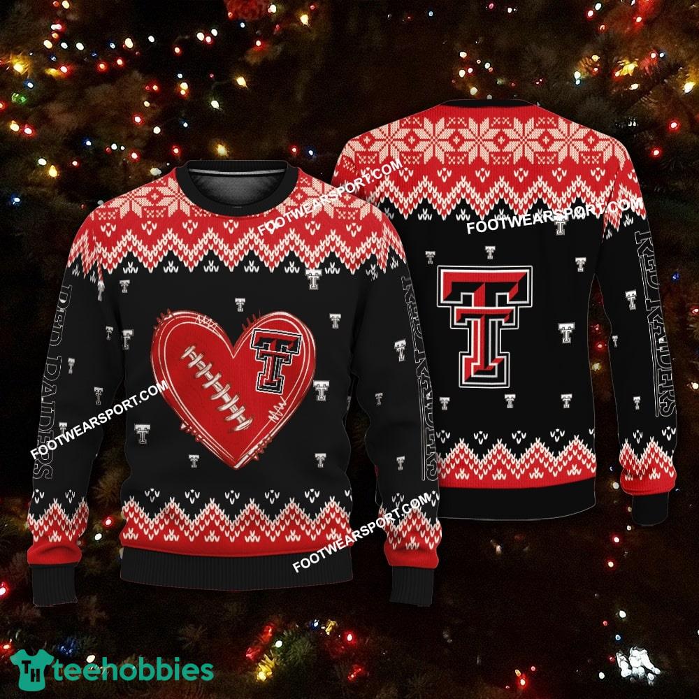 Funny Heart Football Texas Tech Red Raiders Christmas Sweater AOP Gift Holidays