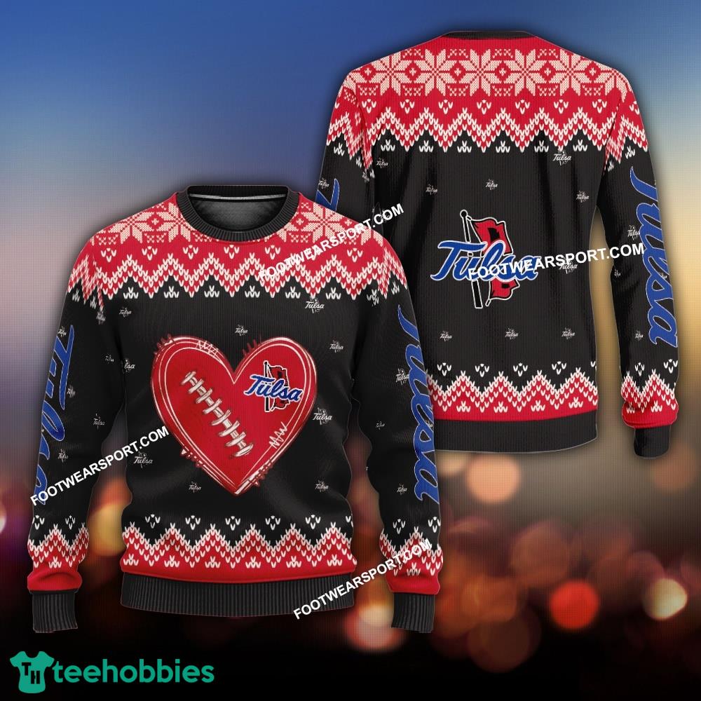 Funny Heart Football Tulsa Golden Hurricane Christmas Sweater For Men Women
