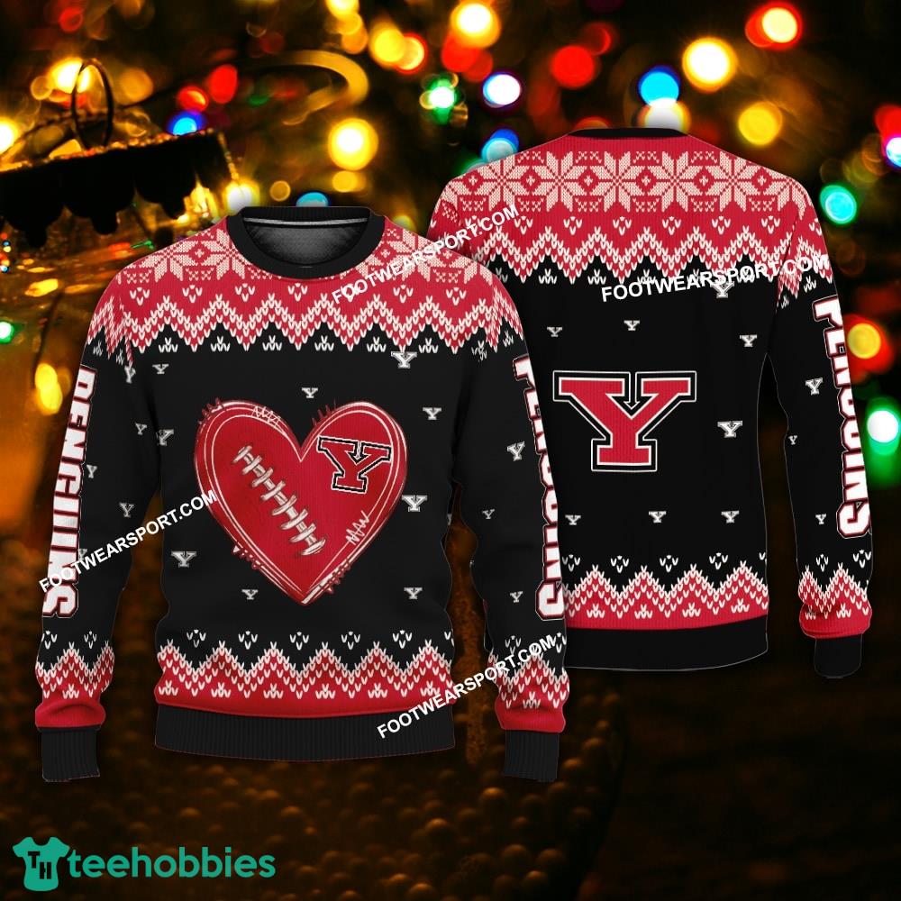 Funny Heart Football Youngstown State Penguins Xmas Sweater AOP For Men Women