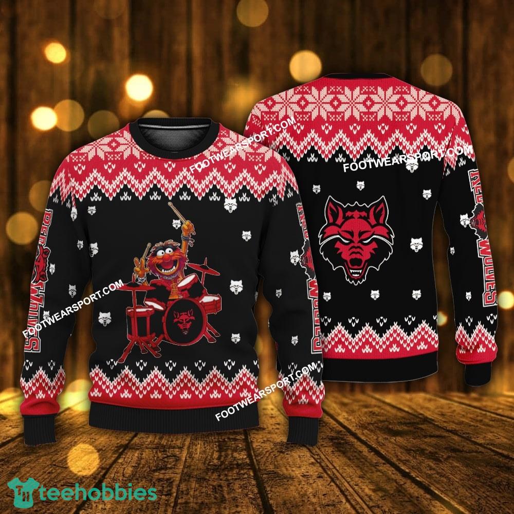 Funny Muppets Play Drums Arkansas State Red Wolves Christmas Sweater For Men Women