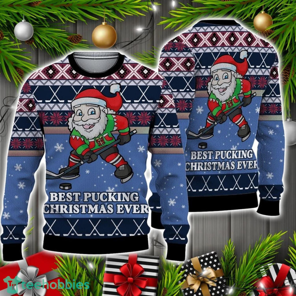 Funny Santa Playing Hockey Ugly Christmas Sweater Christmas Holiday Gift