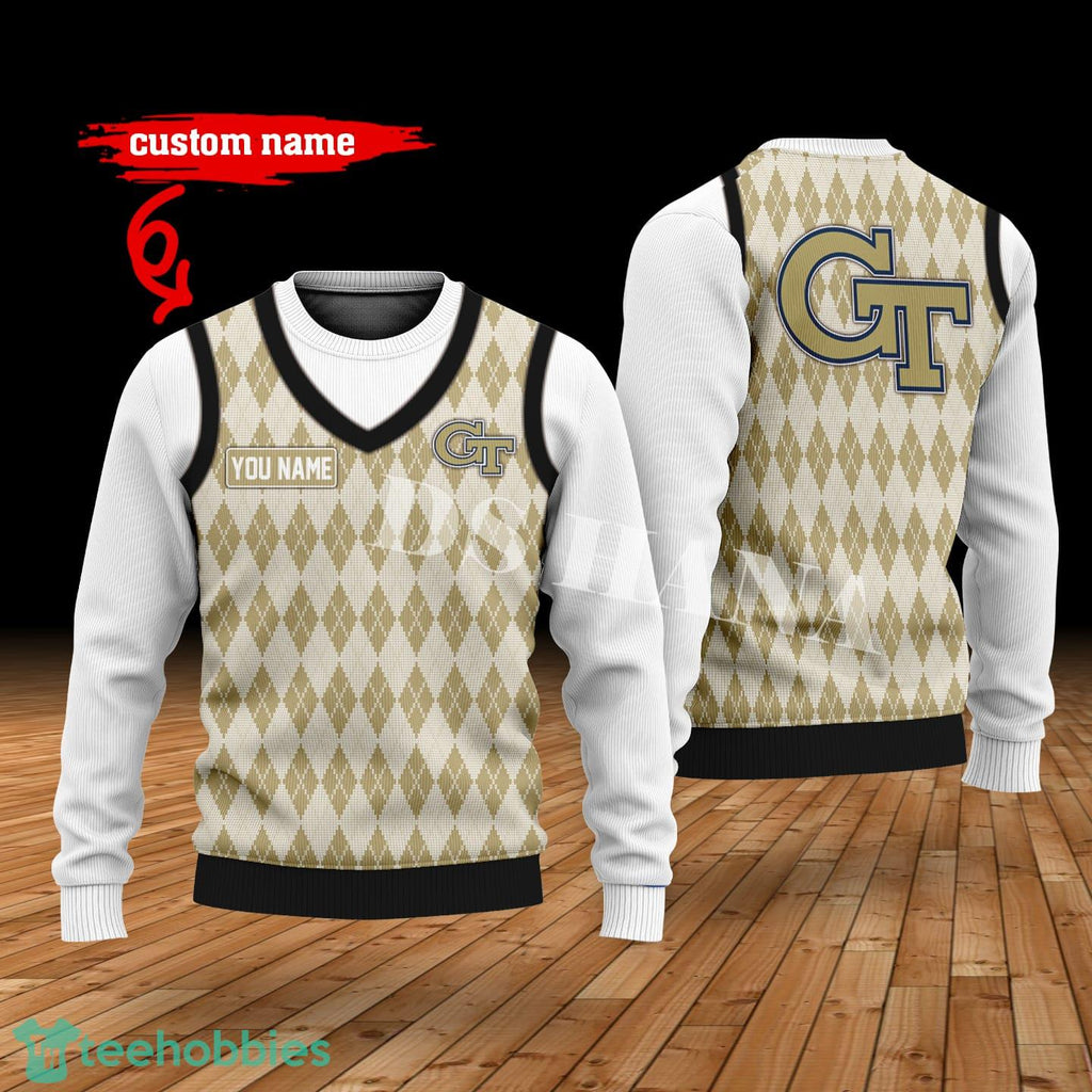 Georgia Tech Yellow Jackets Custom Name New Style Sweater Ghile Style 3D Print Christmas Sweater