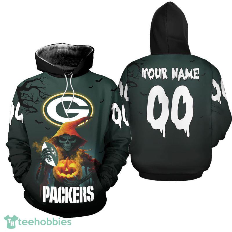 Gift Style Green Bay Packers Death Halloween Snowflake 3D Hoodie Custom Number And Name