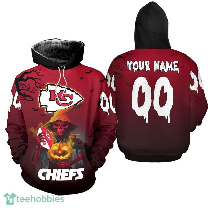 Gift Style Kansas City Chiefs Death Halloween Soft Hoodie AOP Custom Number And Name