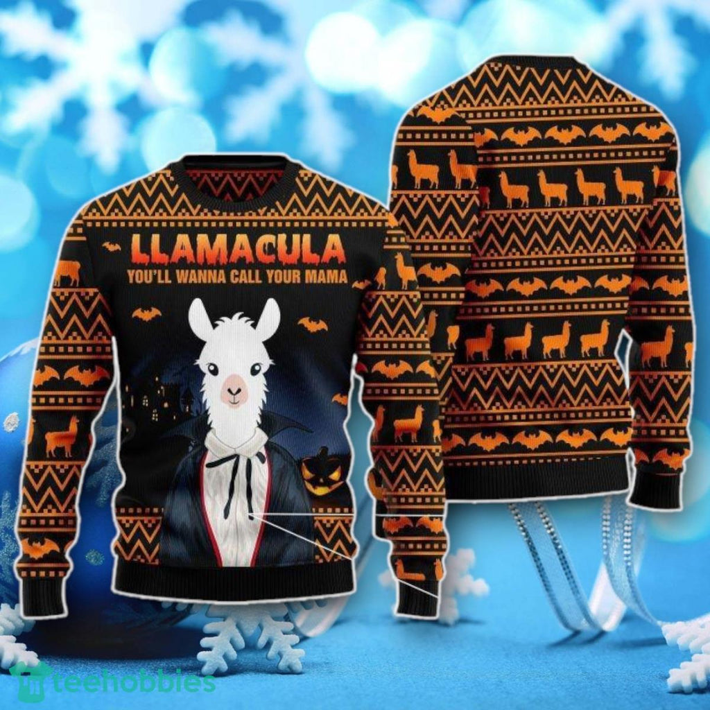 Halloween Llama You’ll Wanna Call Me Your Mama Ugly Christmas Sweater Unique Gift For Men Women