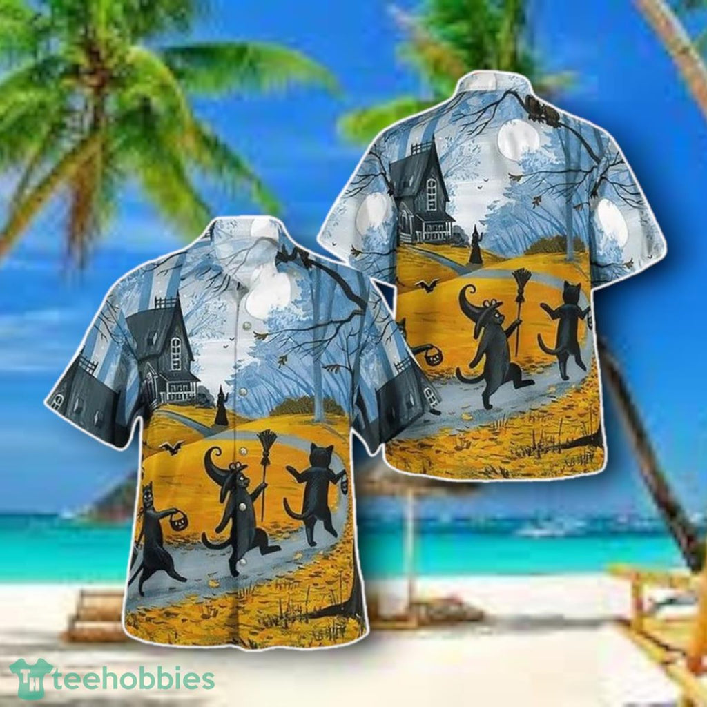 Halloween Pumpkin Black Cat Hawaiian Shirt Style Gift For Men Women Cats Graphic