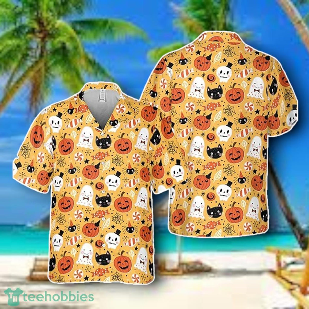 Happy Halloween Black Cat Hawaiian Shirt Style Gift Halloweenlover Gift Pumpkins