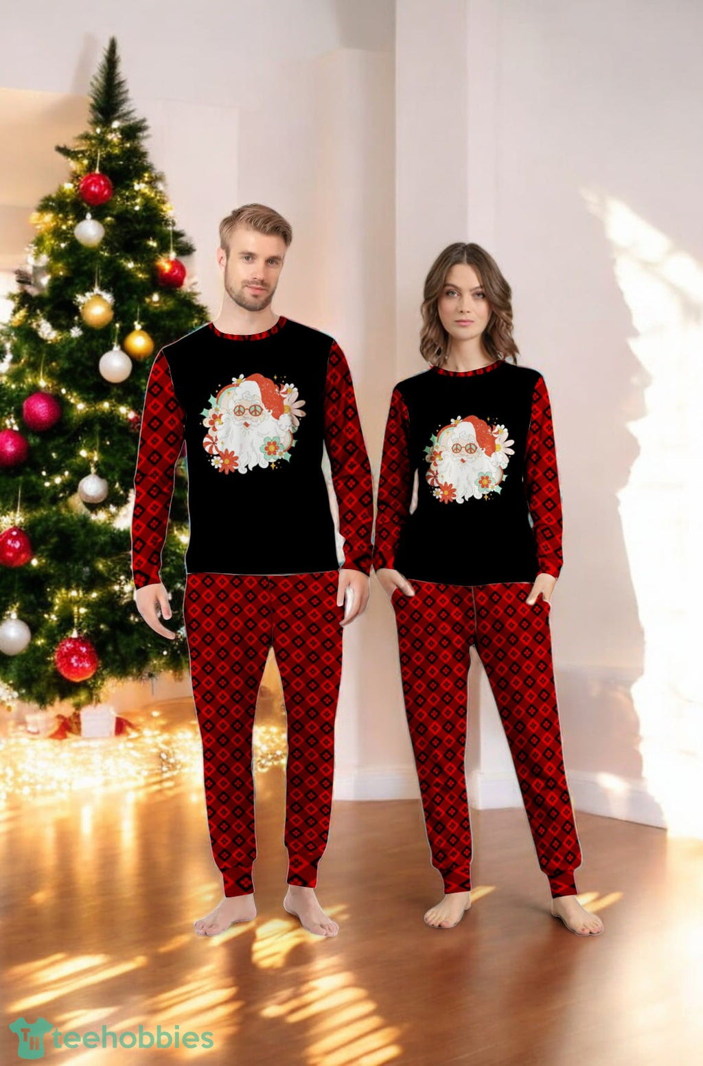 Hippie Santa Groovy Peace Sign Family Matching Pajama Set