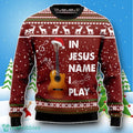 In Jesus Name I Play Guitar Ugly Christmas Sweater Style Gift