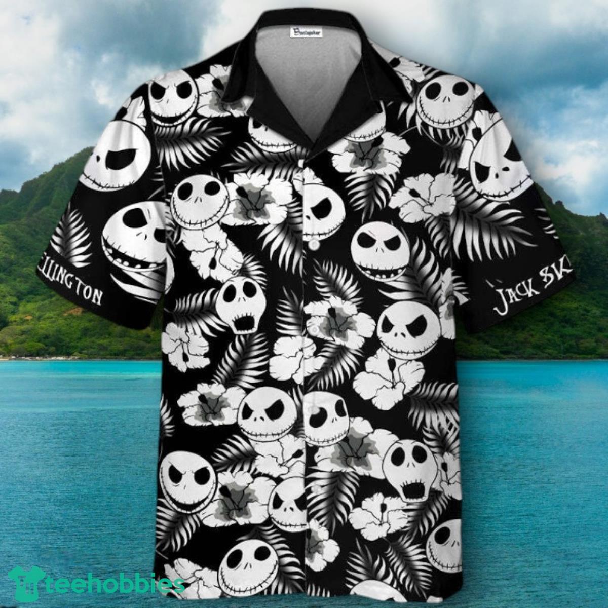 Jack Skellington Black White Floral Hawaiian Shirt Impressive Gift