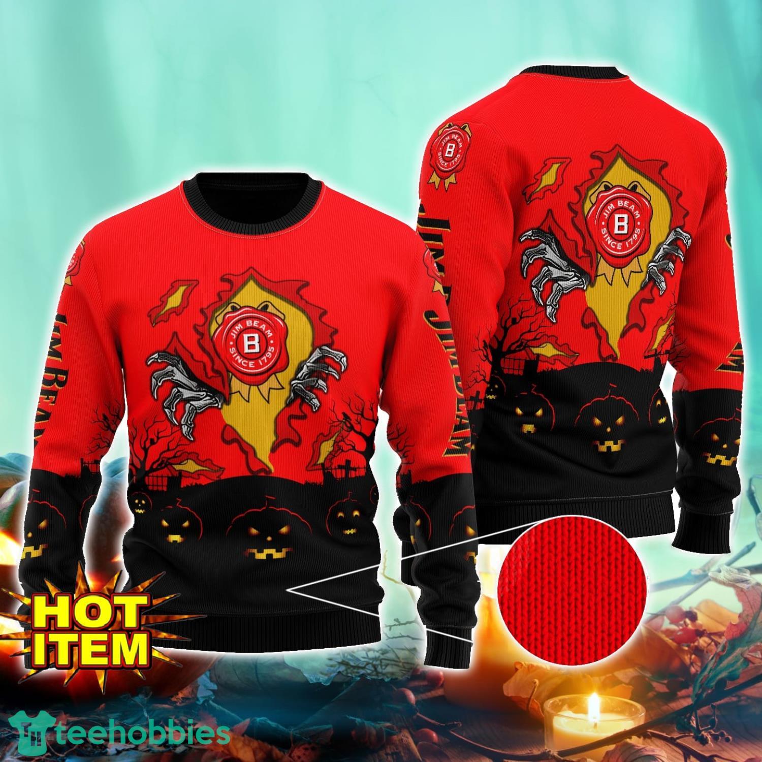 Jim Beam Scary Night Halloween Hand Pull Out Halloween 3D Sweater For Men and Women