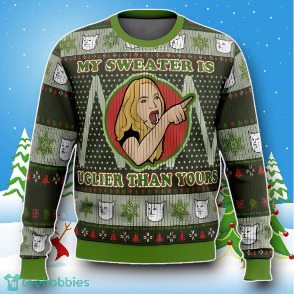 Karen Yelling At Grumpy Cat Ugly Christmas Sweater Style Gift