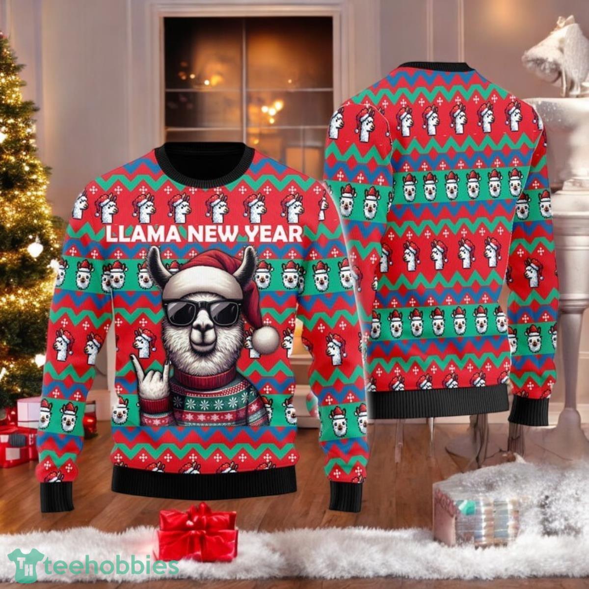 Llama New Year Ugly Christmas Sweater Funny Llama Rock On Holiday All Over Print 3D Sweater