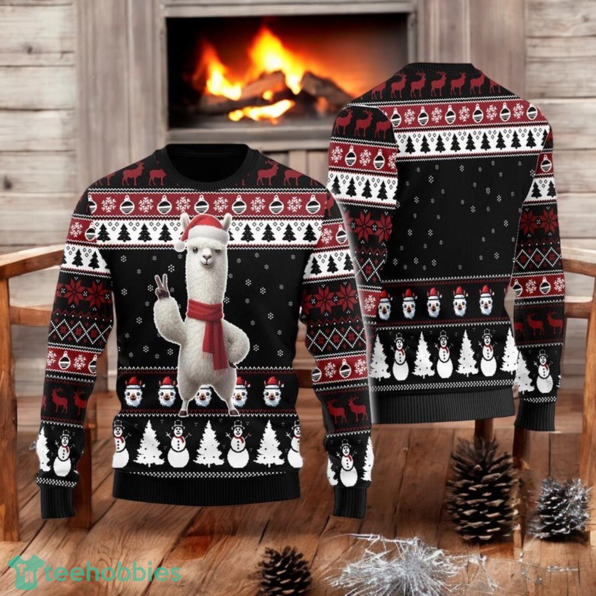Llama Peace Sign Ugly Christmas Sweater Funny Alpaca Holiday All Over Print 3D Sweater