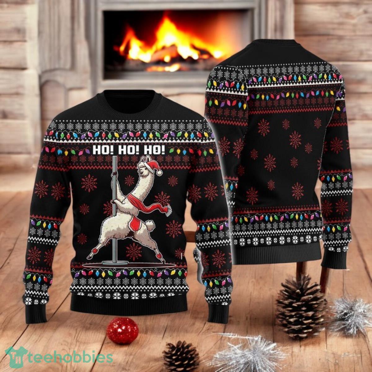 Llama Pole Dance Ugly Christmas Sweater Ho Ho Ho Funny Alpaca Holiday All Over Print 3D Sweater