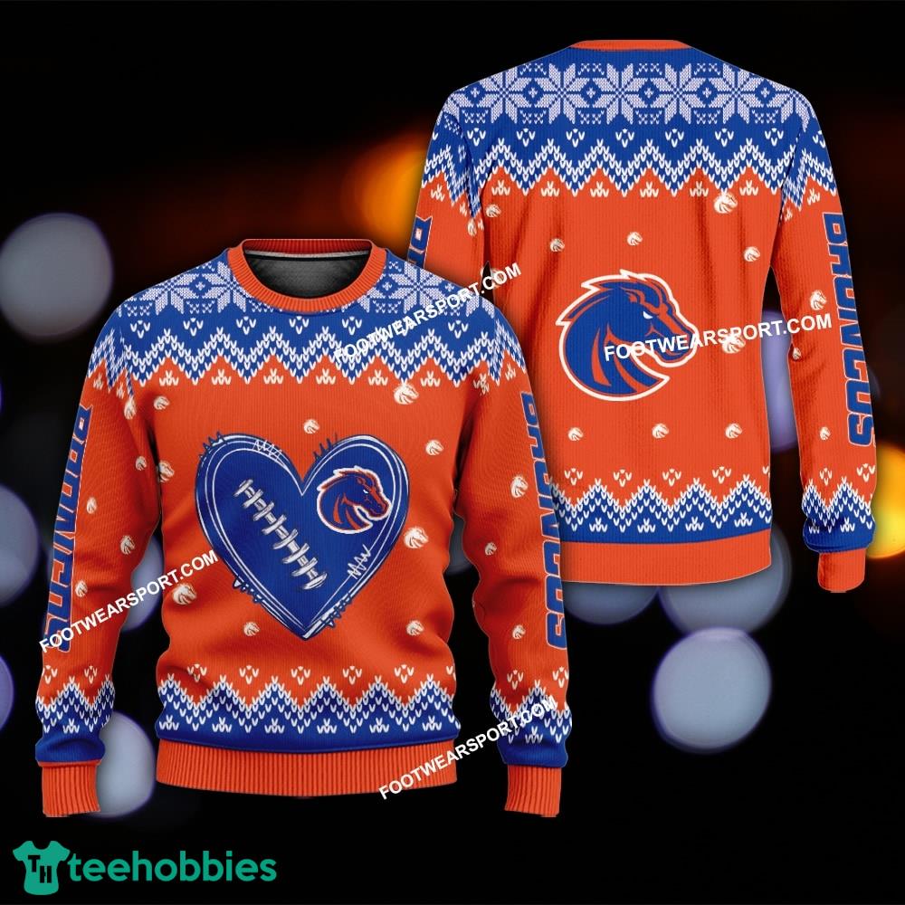 Logo Pattern Heart Football Boise State Broncos Christmas Sweater Gift Holidays