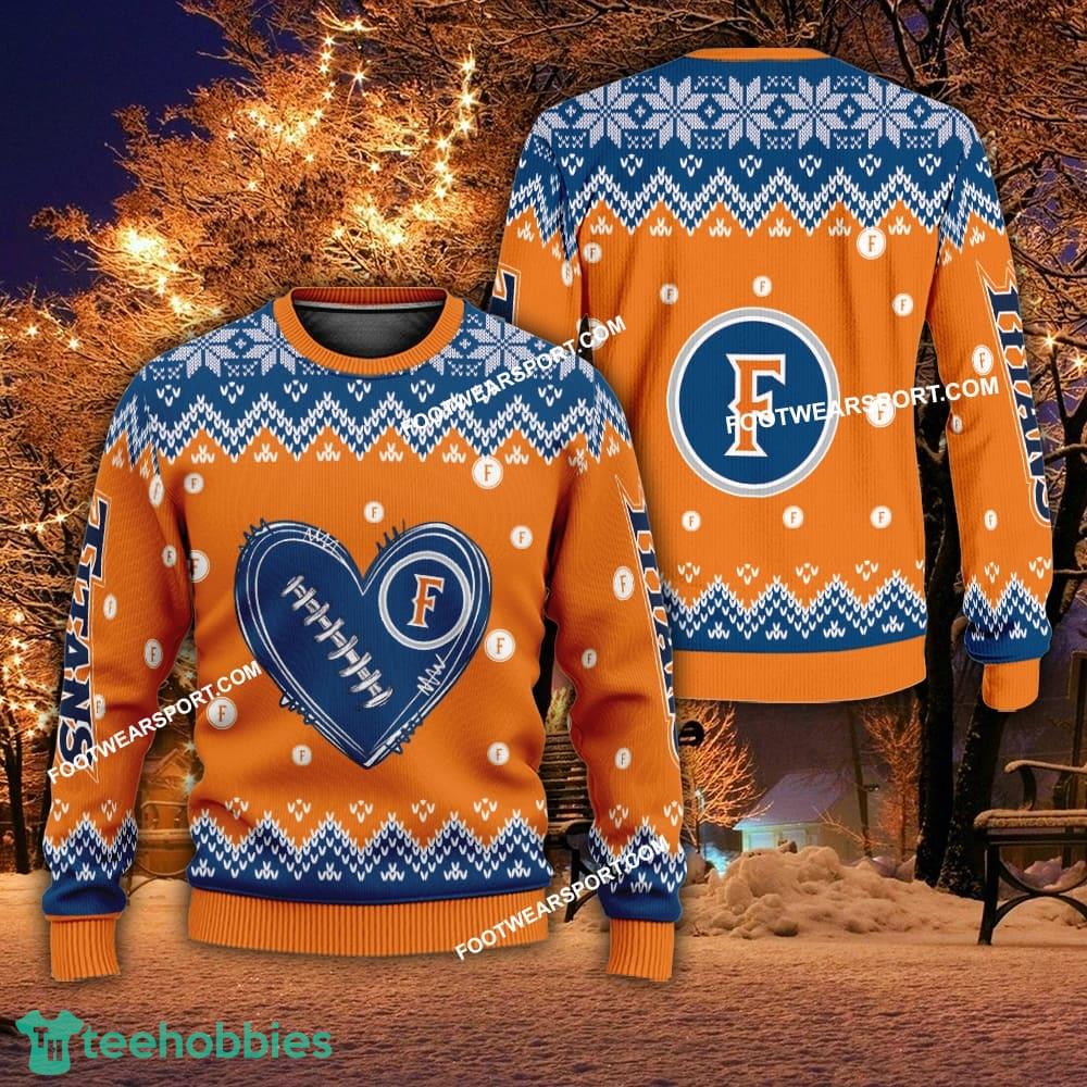 Logo Pattern Heart Football Cal State Fullerton Titans Christmas Sweater AOP Gift For Adult