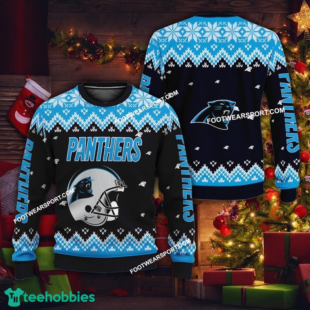 Logo Pattern Helmet Carolina Panthers Christmas Sweater AOP For Men Women