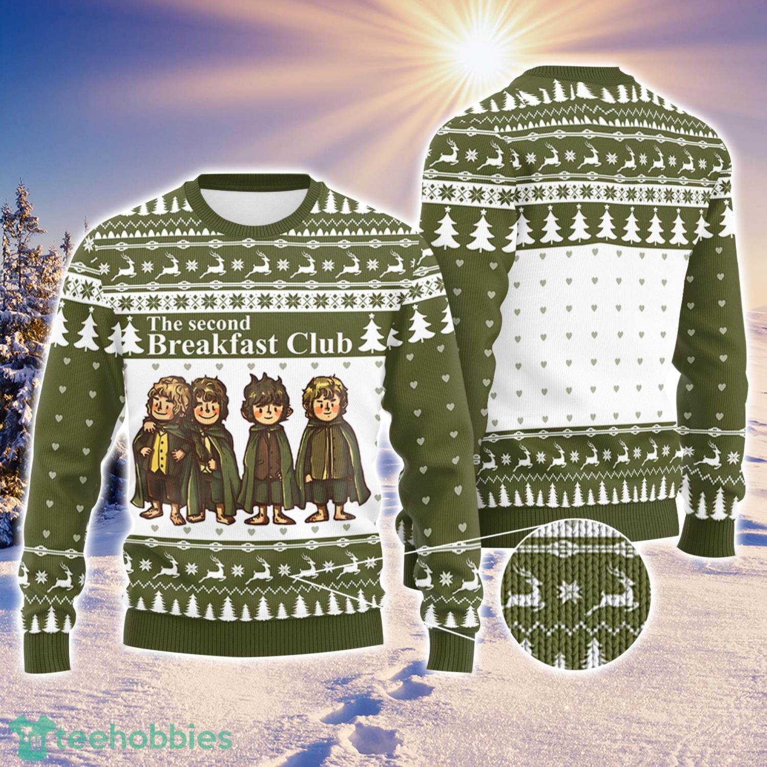 LOTR The Second Breakfast Club Ugly Christmas Sweater, LOTR Ugly Christmas Sweater Holiday Gift