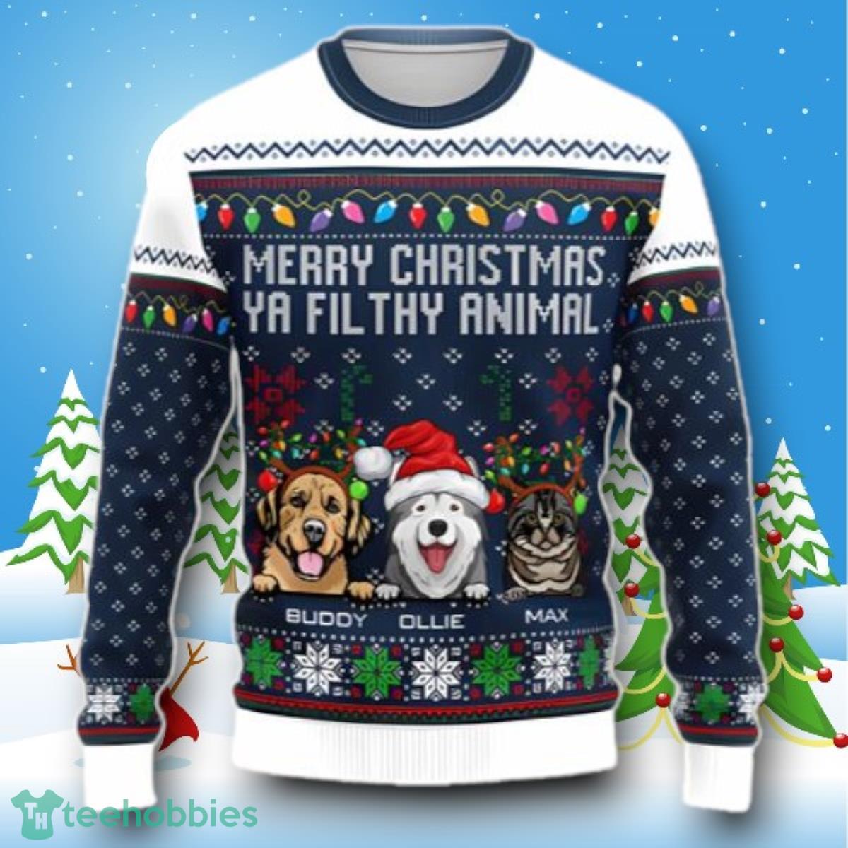 Macorner Merry Christmas Ya Filthy Animal Personalized Cat Ugly Sweater Style Gift