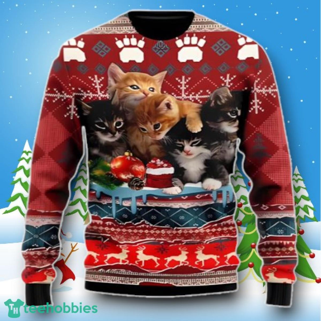 Merry Christmas Kitty Cat Ugly Christmas Sweater Style Gift