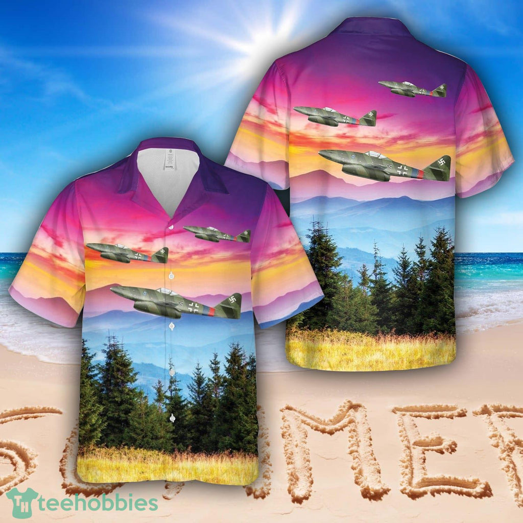 Messerschmitt Me 262A-1a ‘Schwalbe’, – Major Rudolf ‘Rudi’ Sinner, Stab III.JG 7, Brandenburg-Briest, Germany, March 7, 1945 Hawaiian Shirt Beach Summer Shirt