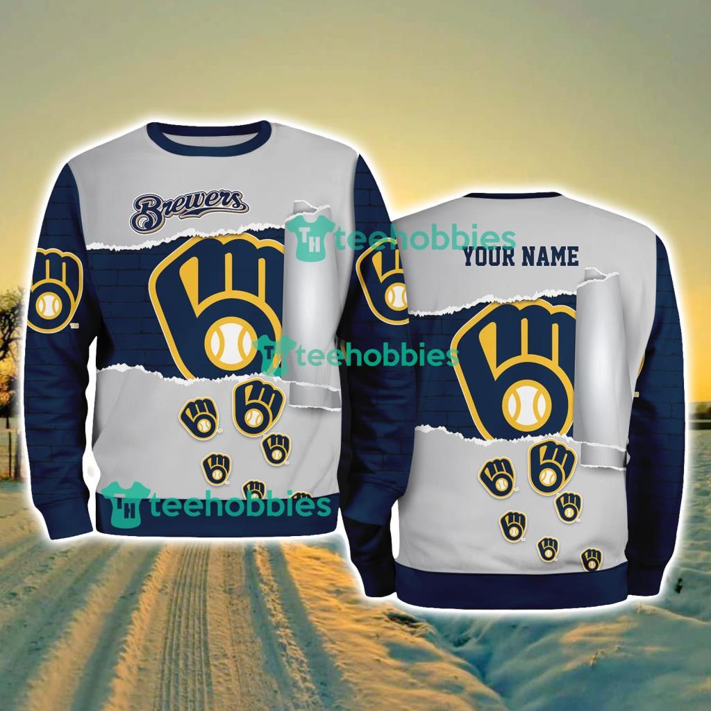 Milwaukee Brewers MLB Sporty Color Custom Name Christmas Ugly Sweater Gift For Fans