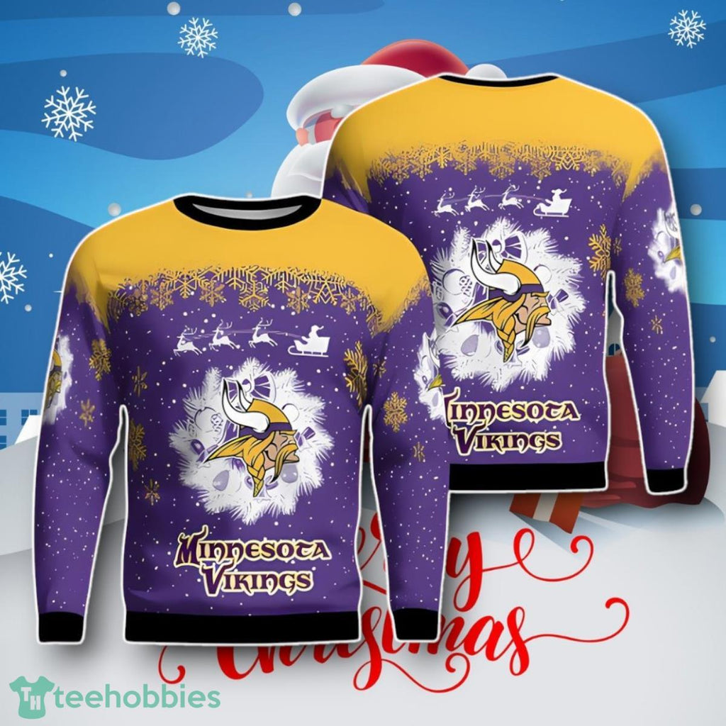 Minnesota Vikings Santa Sleigh Driving Reindeer Pattern Ugly Christmas Sweater Unique Gift