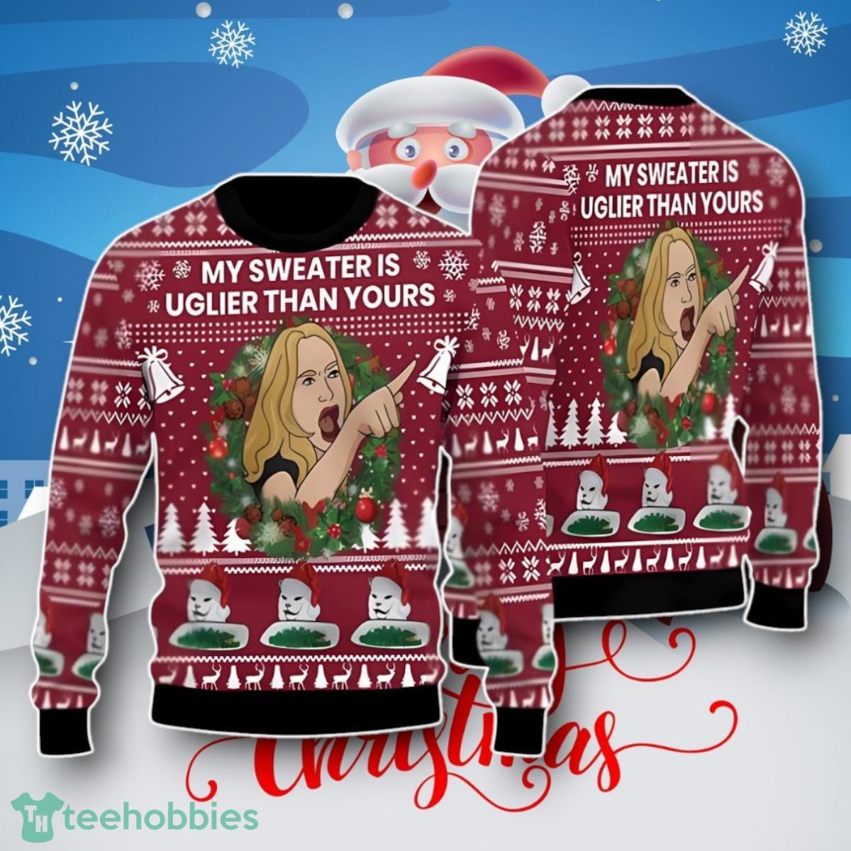 My Sweater Is Uglier Than Yours Funny Cat Woman Meme Ugly Christmas Sweater Unique Gift