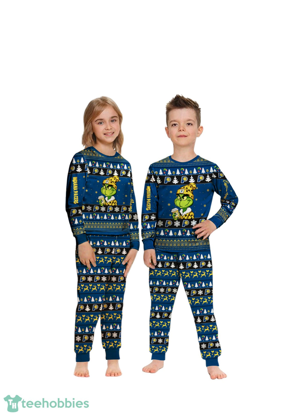 NBA Grinch Indiana Pacers Custom Name Christmas Knitting Pattern Matching Family Pajamas Set