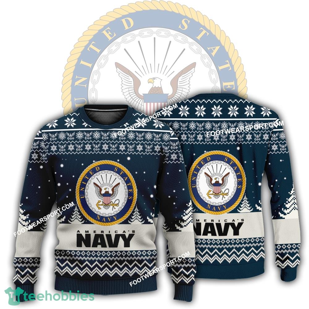 New Logo US Navy Ornaments Knitted Xmas 3D Sweater Gift For Adult