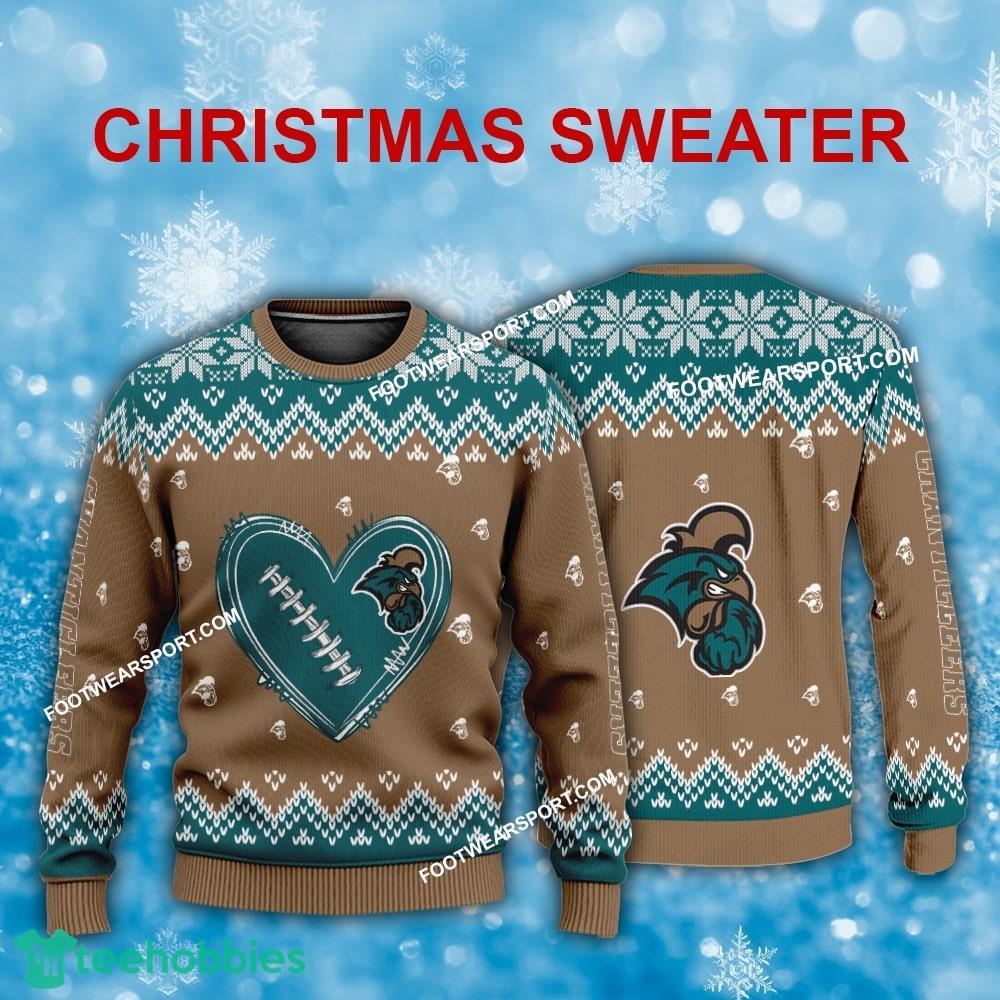 New Style Heart Football Coastal Carolina Chanticleers Christmas Sweater Gift For Adult