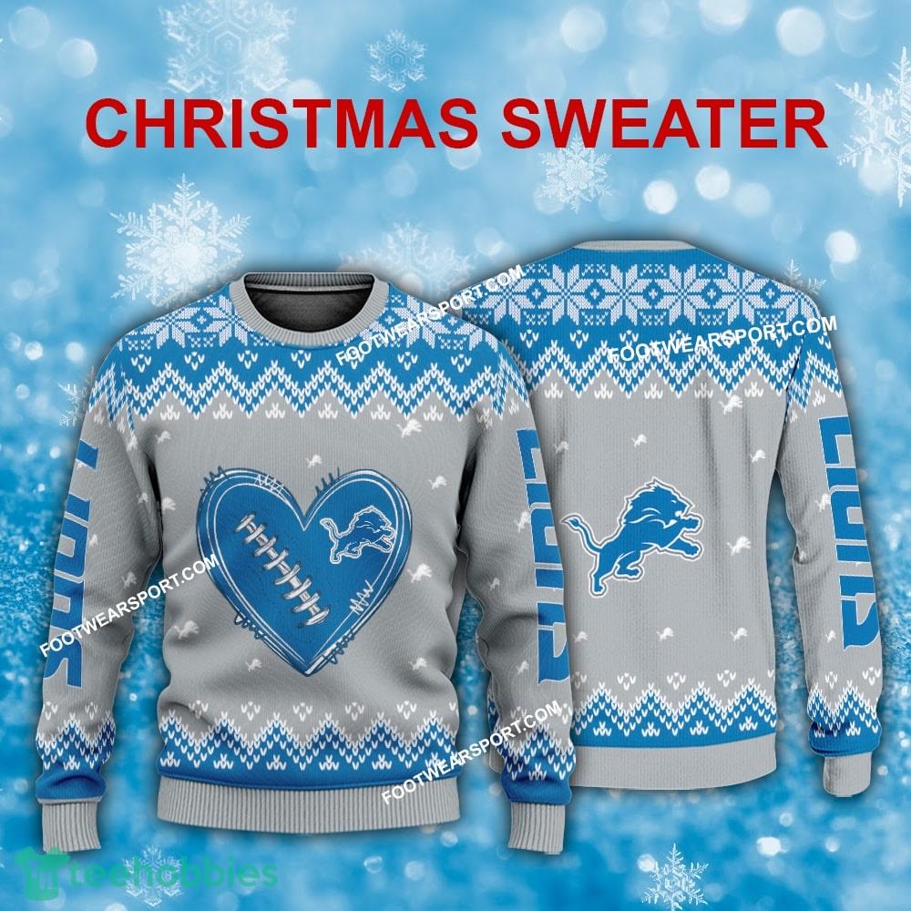 New Style Heart Football Detroit Lions Christmas 3D Sweater For Men Women