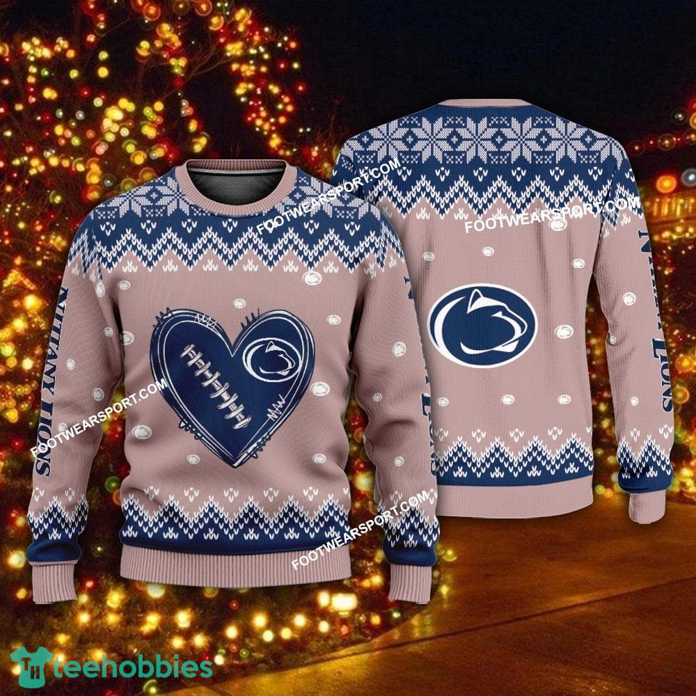 New Style Heart Football Penn State Nittany Lions Christmas Sweater For Men Women
