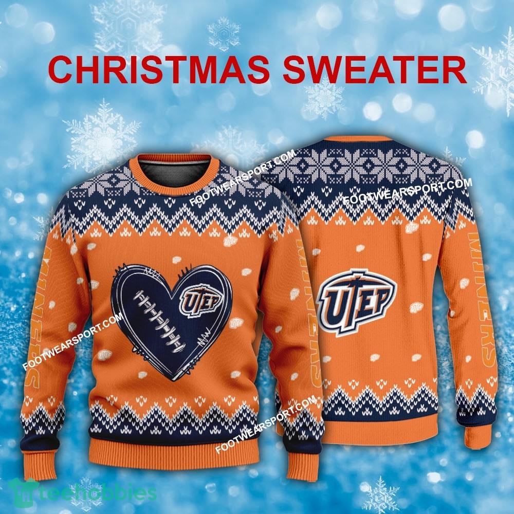 New Style Heart Football UTEP Miners Christmas Sweater AOP Gift For Adult