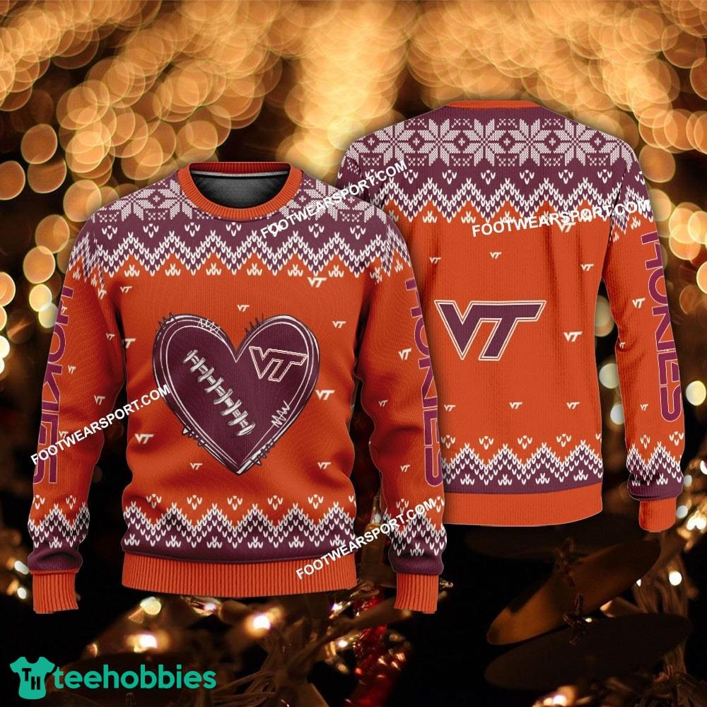 New Style Heart Football Virginia Tech Hokies Christmas Sweater Gift Holidays