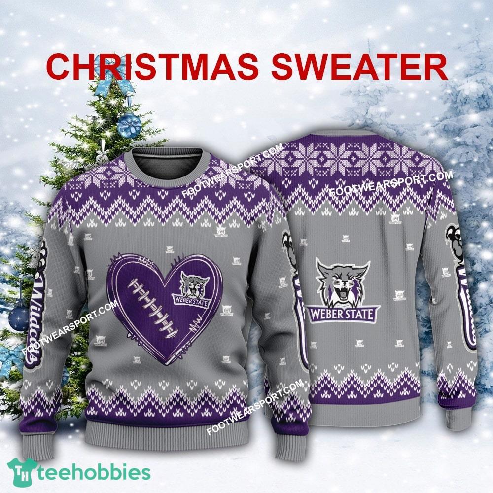 New Style Heart Football Weber State Wildcats Christmas Sweater For Men Women
